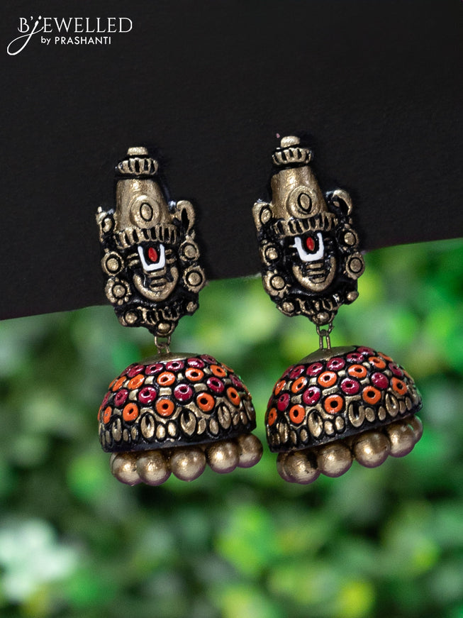 Teracotta necklace tirupati balaji design with pink and orange shade