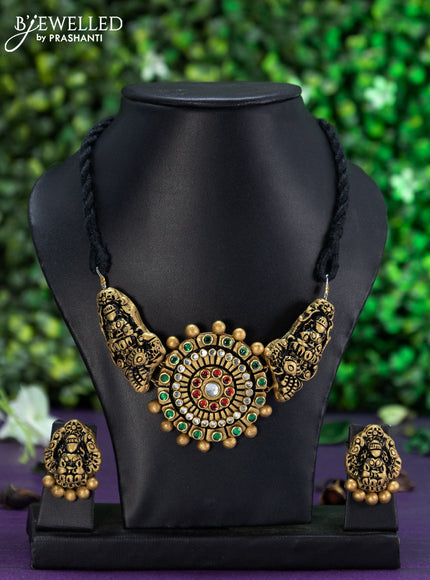 Teracotta necklace lakshmi design with kemp and cz stones