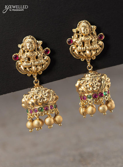 Antique jhumka lakshmi design with kemp stone and golden beads hangings - {{ collection.title }} by Prashanti Sarees