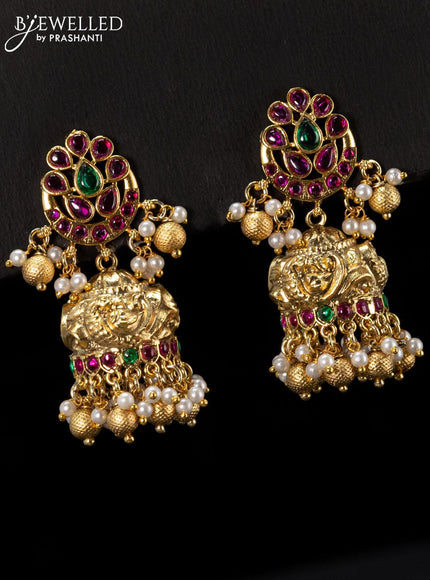 Antique jhumka with kemp stones and golden beads hangings