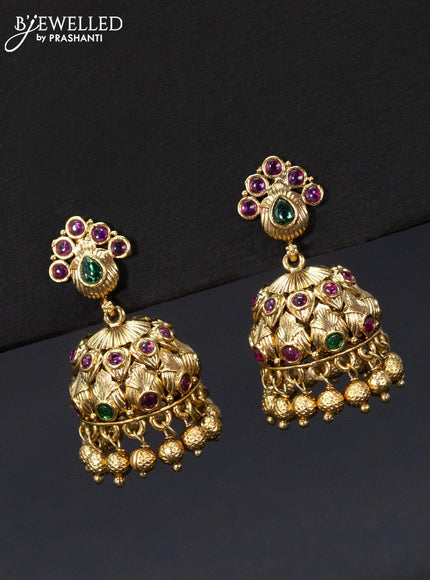 Antique jhumka with kemp stones and golden beads hangings