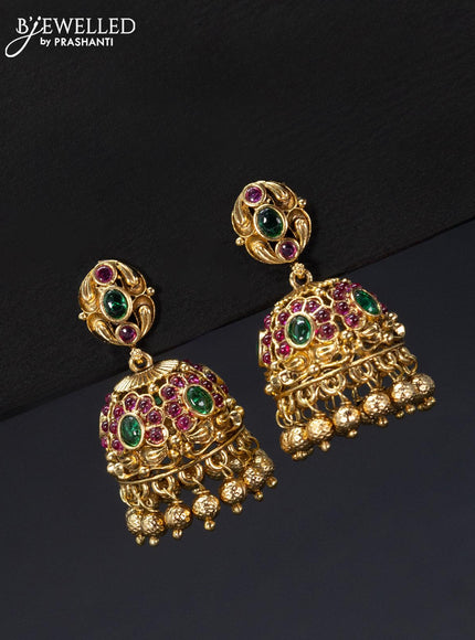 Antique jhumka with kemp stones and golden beads hangings