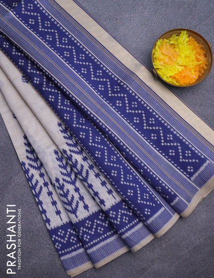 Munga cotton saree beige and blue with allover thread woven buttas and thread woven border