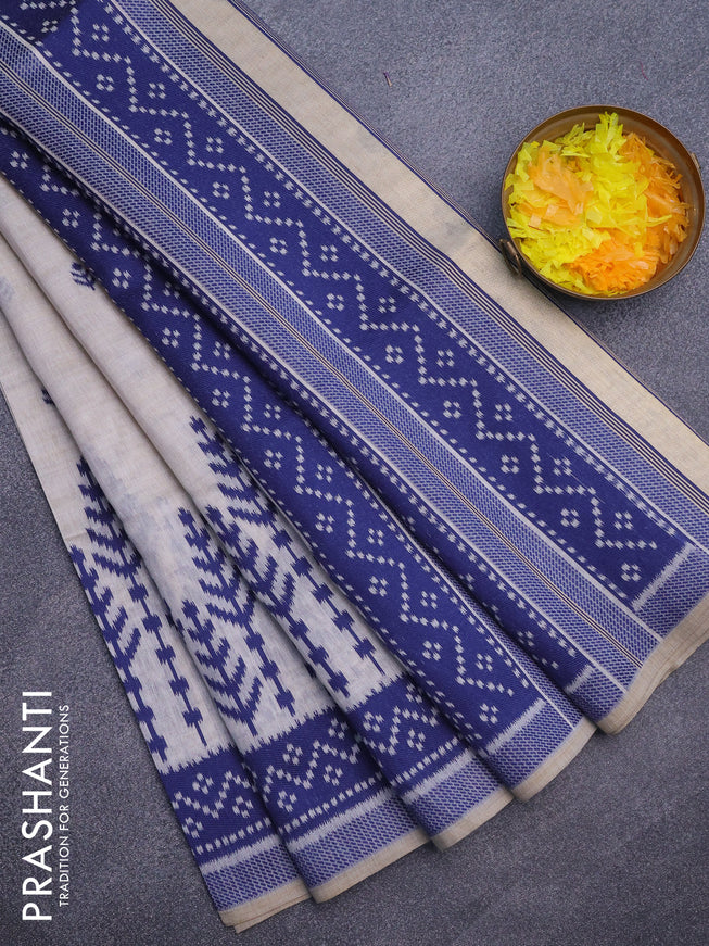 Munga cotton saree beige and blue with allover thread woven buttas and thread woven border