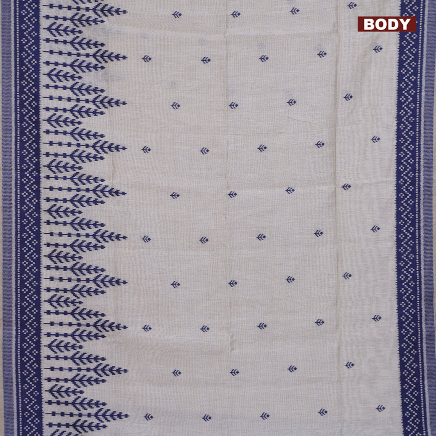 Munga cotton saree beige and blue with allover thread woven buttas and thread woven border