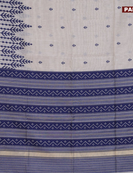 Munga cotton saree beige and blue with allover thread woven buttas and thread woven border