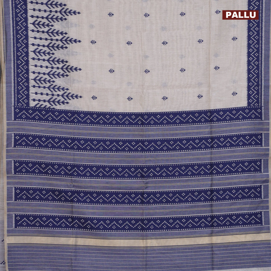 Munga cotton saree beige and blue with allover thread woven buttas and thread woven border