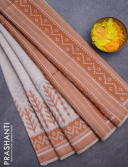 Munga cotton saree beige and rust shade with allover thread woven buttas and thread woven border