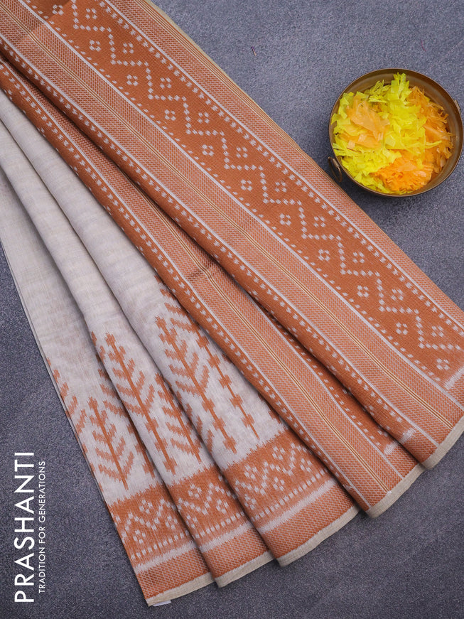 Munga cotton saree beige and rust shade with allover thread woven buttas and thread woven border