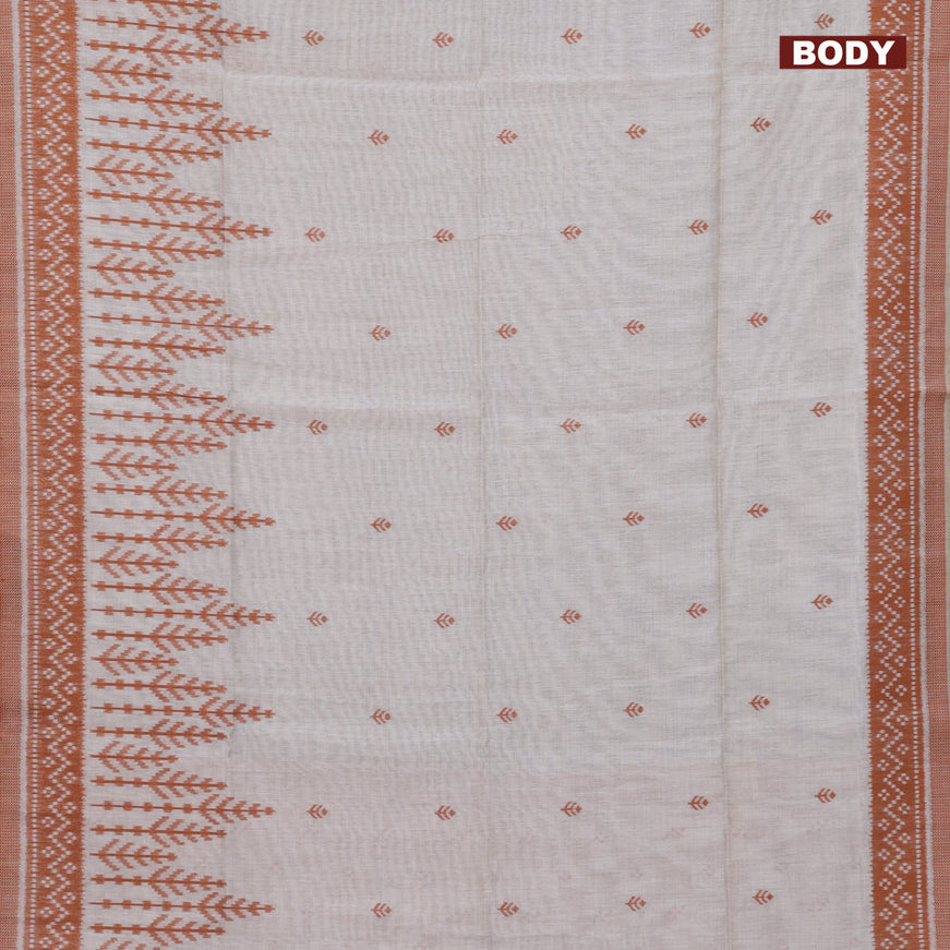 Munga cotton saree beige and rust shade with allover thread woven buttas and thread woven border