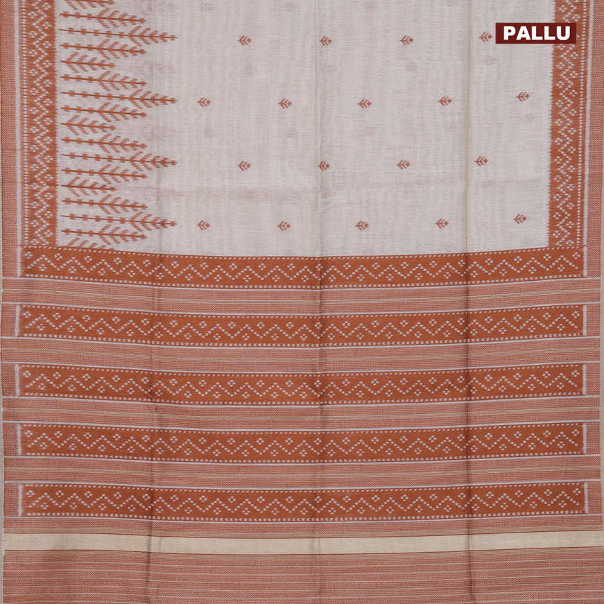 Munga cotton saree beige and rust shade with allover thread woven buttas and thread woven border