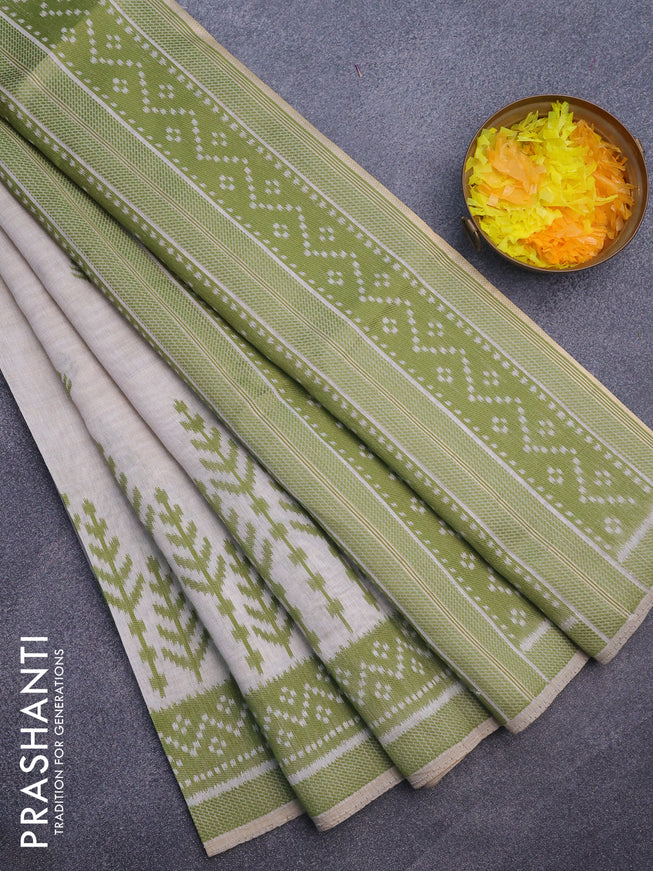 Munga cotton saree beige and light green with allover thread woven buttas and thread woven border