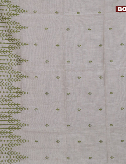 Munga cotton saree beige and light green with allover thread woven buttas and thread woven border