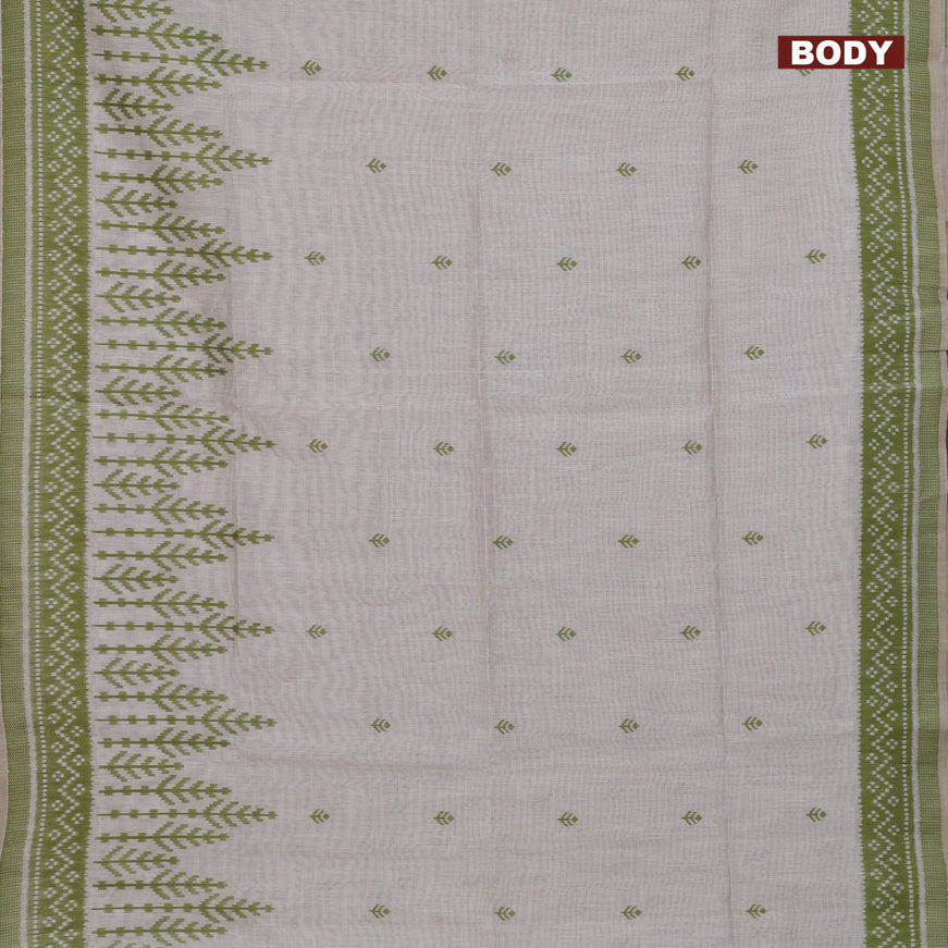 Munga cotton saree beige and light green with allover thread woven buttas and thread woven border