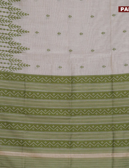 Munga cotton saree beige and light green with allover thread woven buttas and thread woven border