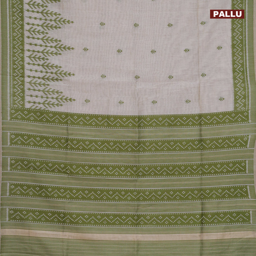 Munga cotton saree beige and light green with allover thread woven buttas and thread woven border