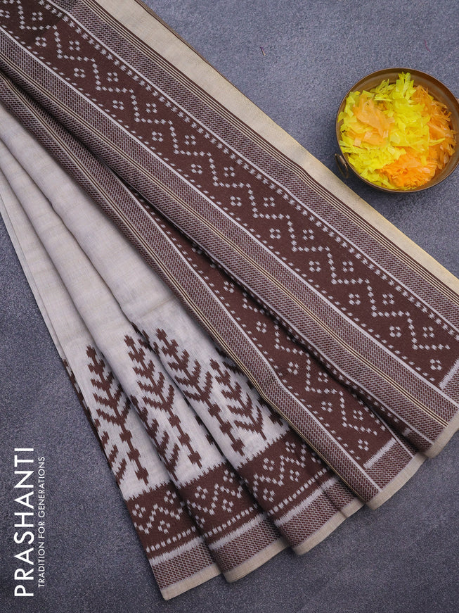 Munga cotton saree beige and brown with allover thread woven buttas and thread woven border