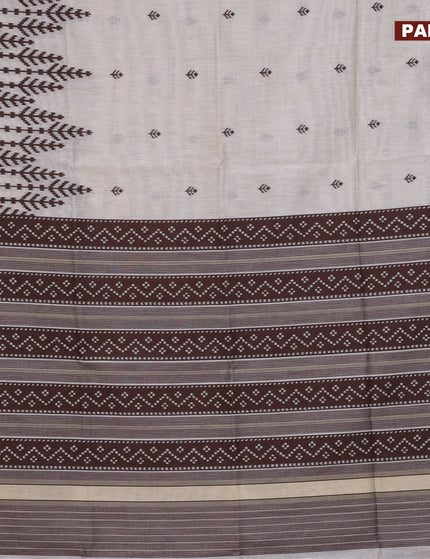 Munga cotton saree beige and brown with allover thread woven buttas and thread woven border