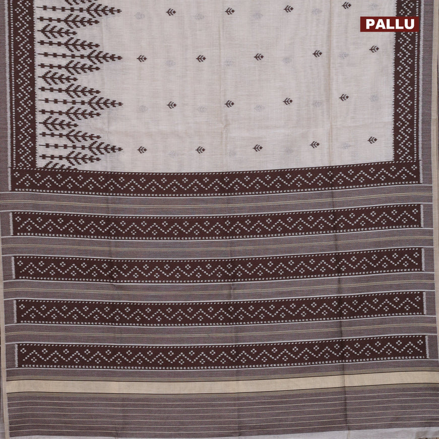 Munga cotton saree beige and brown with allover thread woven buttas and thread woven border