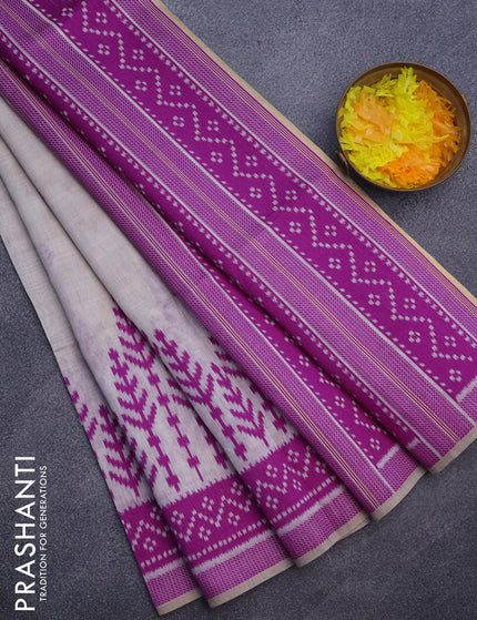 Munga cotton saree beige and purple with allover thread woven buttas and thread woven border