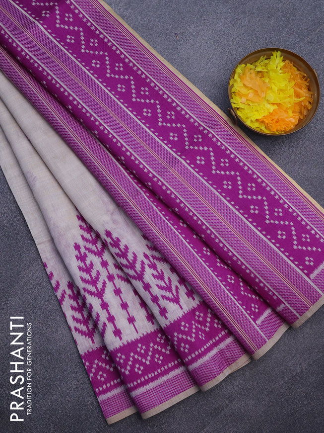 Munga cotton saree beige and purple with allover thread woven buttas and thread woven border