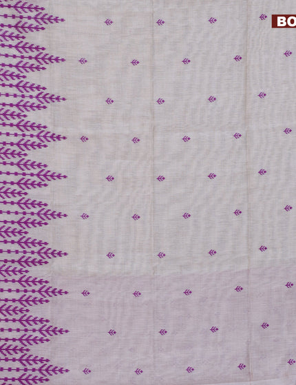 Munga cotton saree beige and purple with allover thread woven buttas and thread woven border