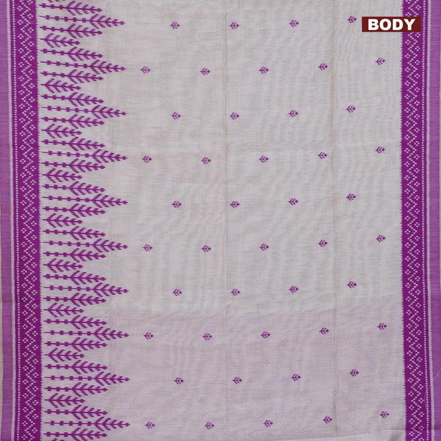 Munga cotton saree beige and purple with allover thread woven buttas and thread woven border