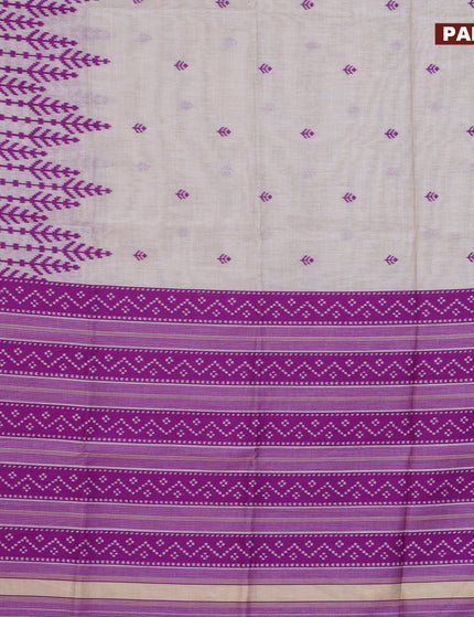 Munga cotton saree beige and purple with allover thread woven buttas and thread woven border