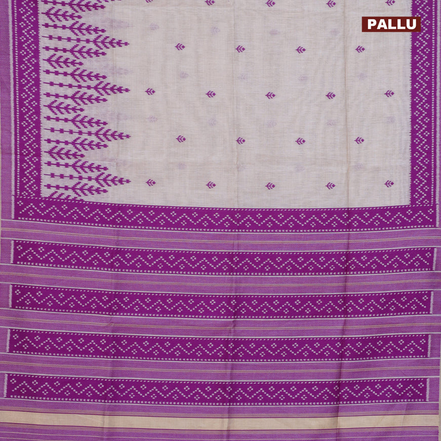 Munga cotton saree beige and purple with allover thread woven buttas and thread woven border