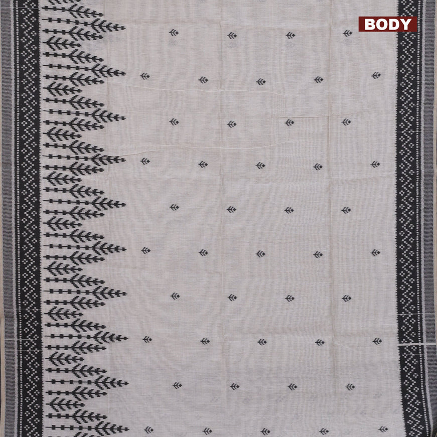 Munga cotton saree beige and black with allover thread woven buttas and thread woven border