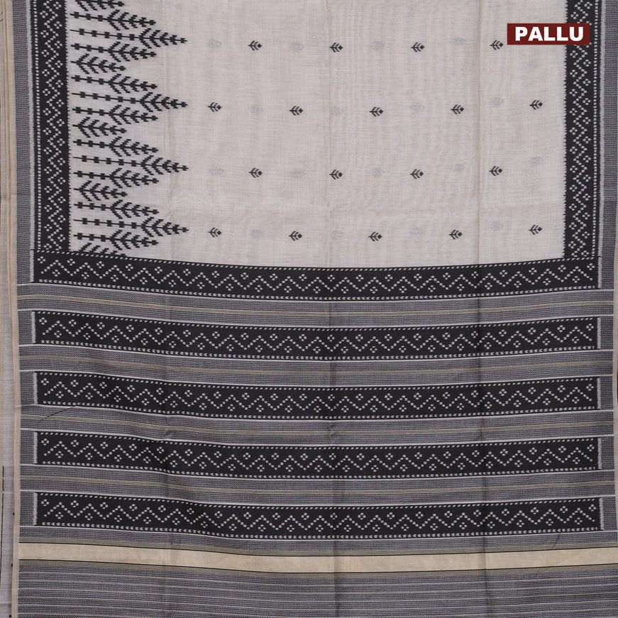 Munga cotton saree beige and black with allover thread woven buttas and thread woven border