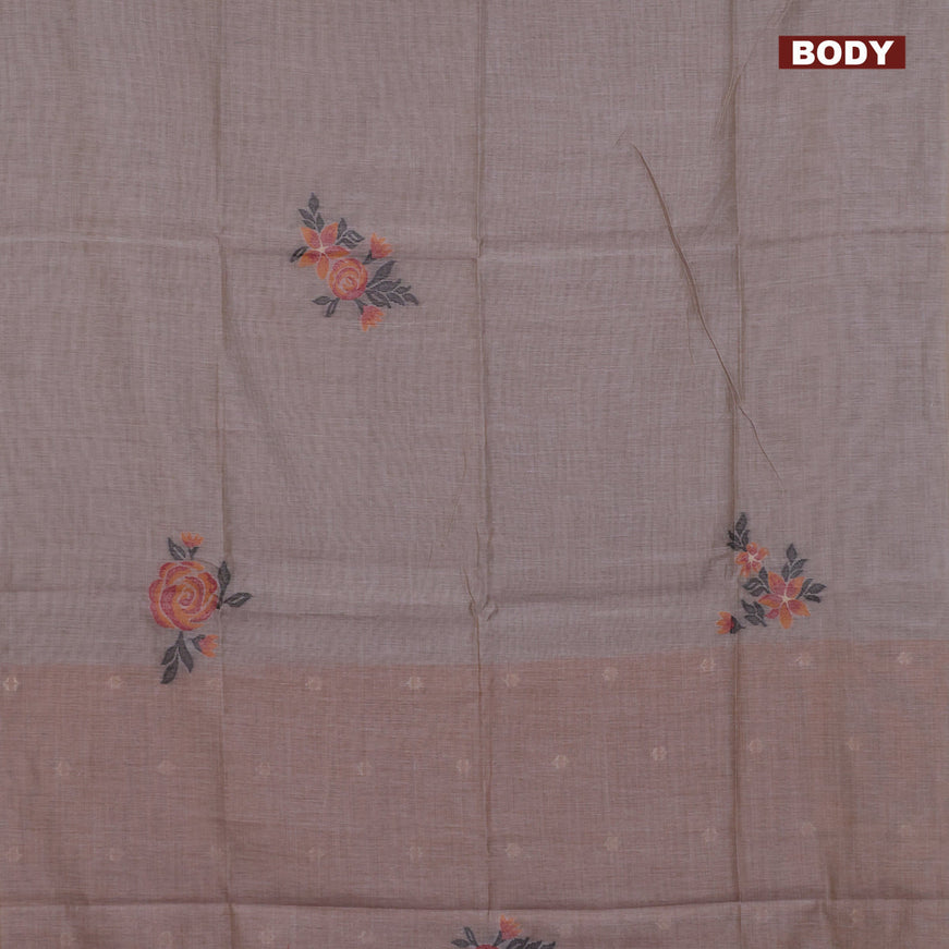 Munga cotton saree grey shade and mustard shade with allover thread woven floral weaves in borderless style