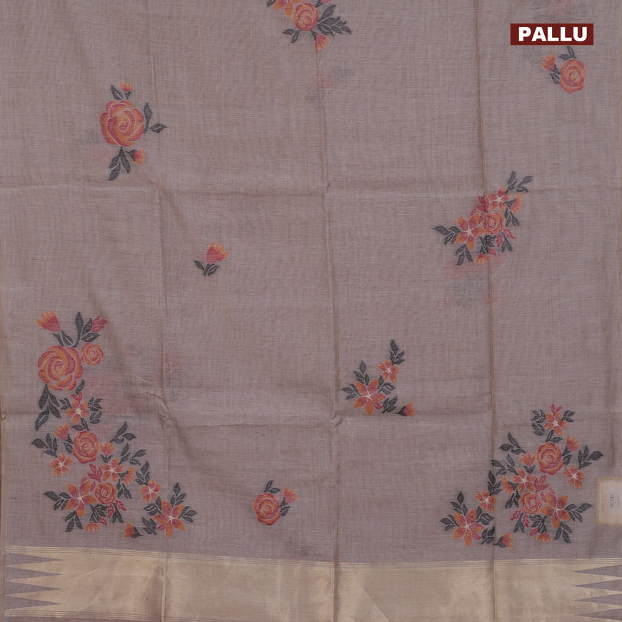 Munga cotton saree grey shade and mustard shade with allover thread woven floral weaves in borderless style