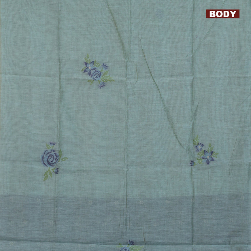 Munga cotton saree teal blue shade and dark blue with allover thread woven floral weaves in borderless style