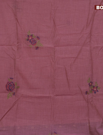 Munga cotton saree mauve pink and dark blue with allover thread woven floral weaves in borderless style