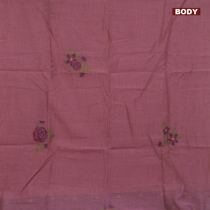 Munga cotton saree mauve pink and dark blue with allover thread woven floral weaves in borderless style