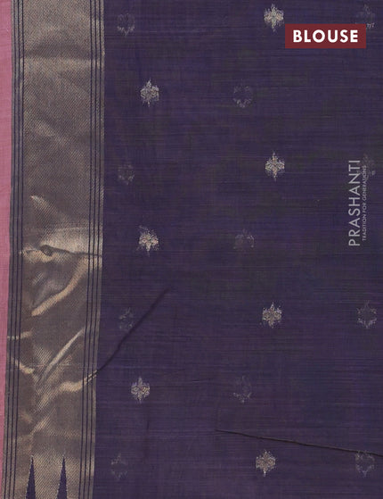 Munga cotton saree mauve pink and dark blue with allover thread woven floral weaves in borderless style