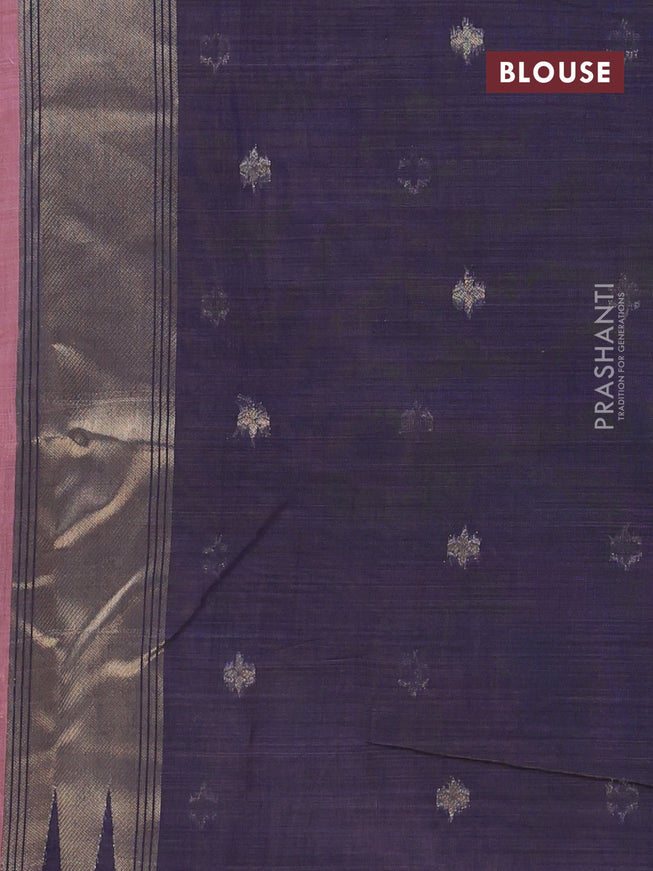 Munga cotton saree mauve pink and dark blue with allover thread woven floral weaves in borderless style