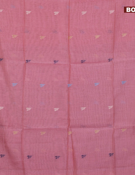 Munga cotton saree peach pink and lavender shade with zari woven buttas and zari woven border