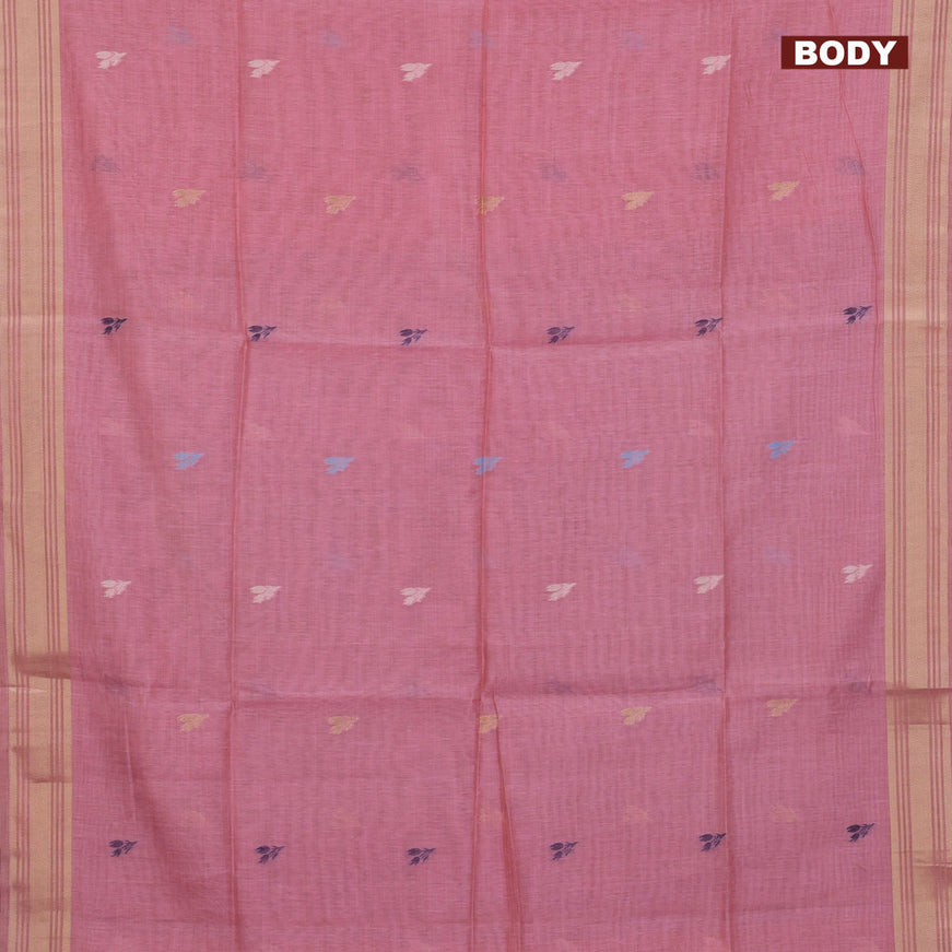 Munga cotton saree peach pink and lavender shade with zari woven buttas and zari woven border