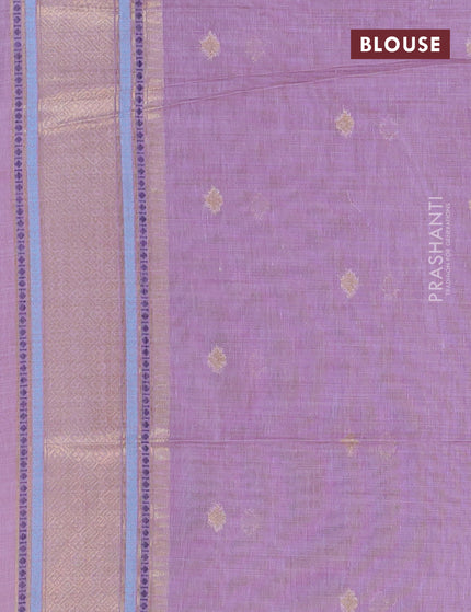 Munga cotton saree peach pink and lavender shade with zari woven buttas and zari woven border