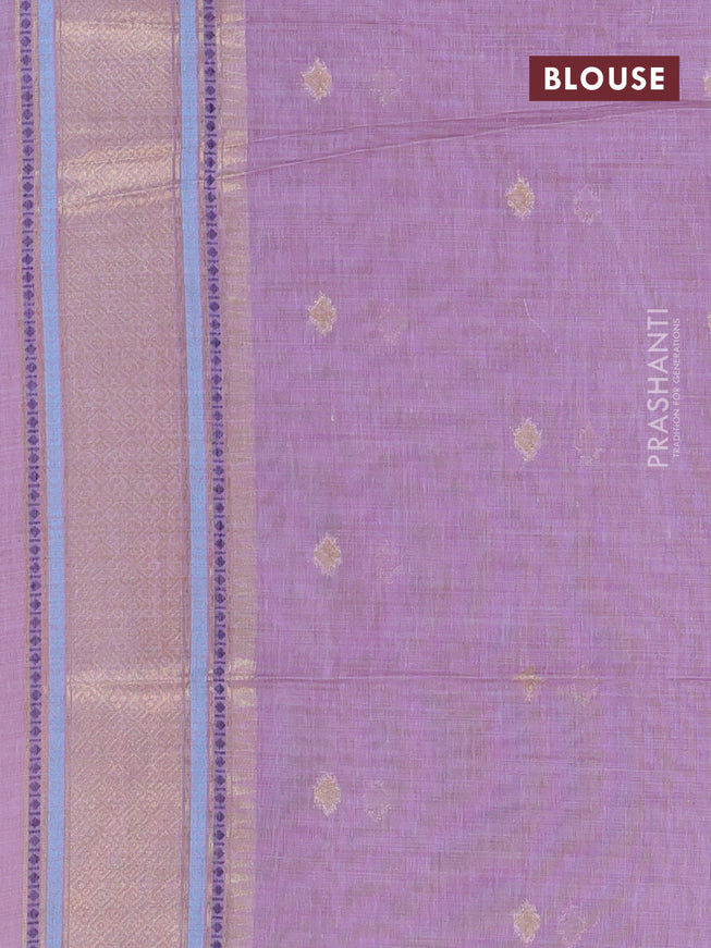 Munga cotton saree peach pink and lavender shade with zari woven buttas and zari woven border