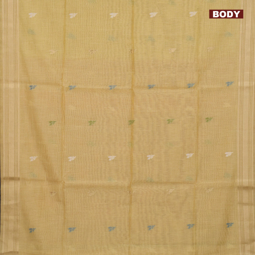 Munga cotton saree yellow and peach pink with zari woven buttas and zari woven border