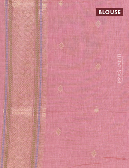 Munga cotton saree yellow and peach pink with zari woven buttas and zari woven border