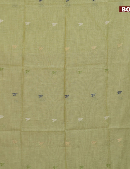 Munga cotton saree pista green and lavender shade with zari woven buttas and zari woven border