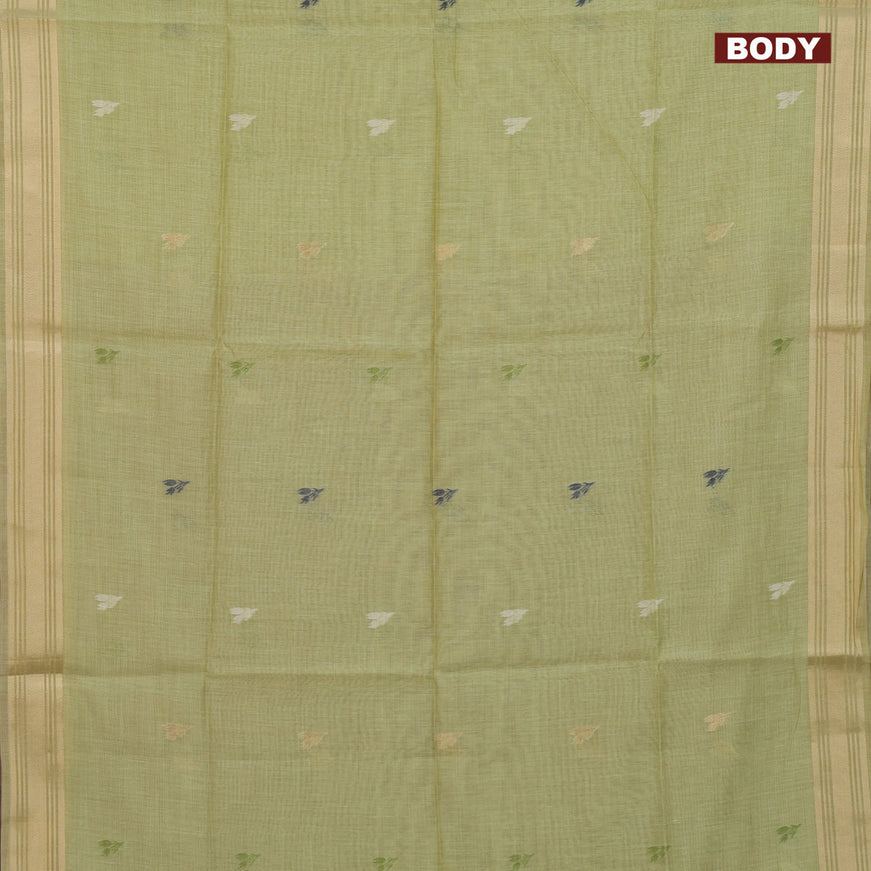 Munga cotton saree pista green and lavender shade with zari woven buttas and zari woven border