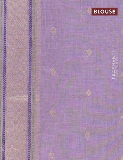 Munga cotton saree pista green and lavender shade with zari woven buttas and zari woven border