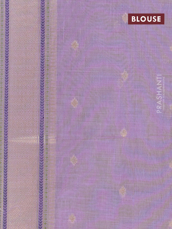 Munga cotton saree pista green and lavender shade with zari woven buttas and zari woven border