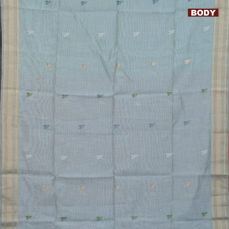 Munga cotton saree pastel blue and peach pink with zari woven buttas and zari woven border