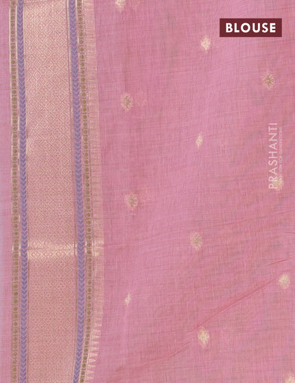 Munga cotton saree pastel blue and peach pink with zari woven buttas and zari woven border